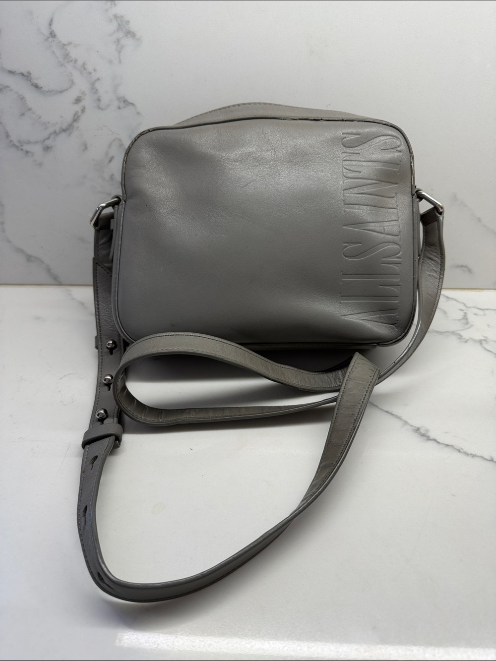 All Saints Gray Leather Crossbody purse